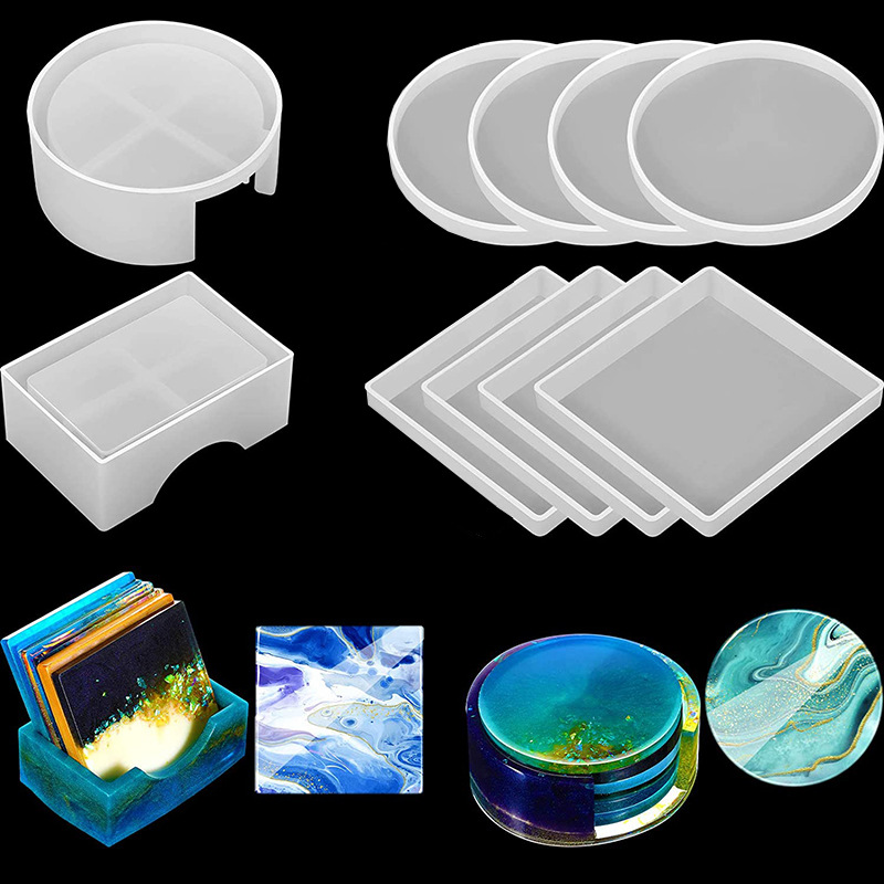 Silicone Epoxy Resin Molds Set - 5 Pçs/set DlY Coasters de Copo