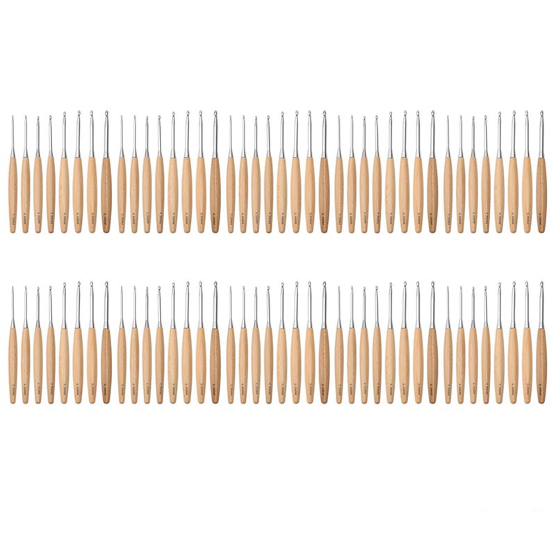 Wooden Crochet Hooks Ergonomic Handle - SEWS-80Pcs Agulhas de Crochê de Madeira
