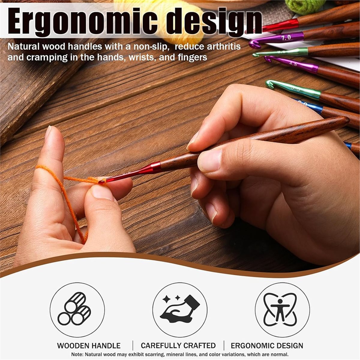 Wooden Crochet Hooks Ergonomic Handle - Novo Conjunto de Agulhas de Crochê