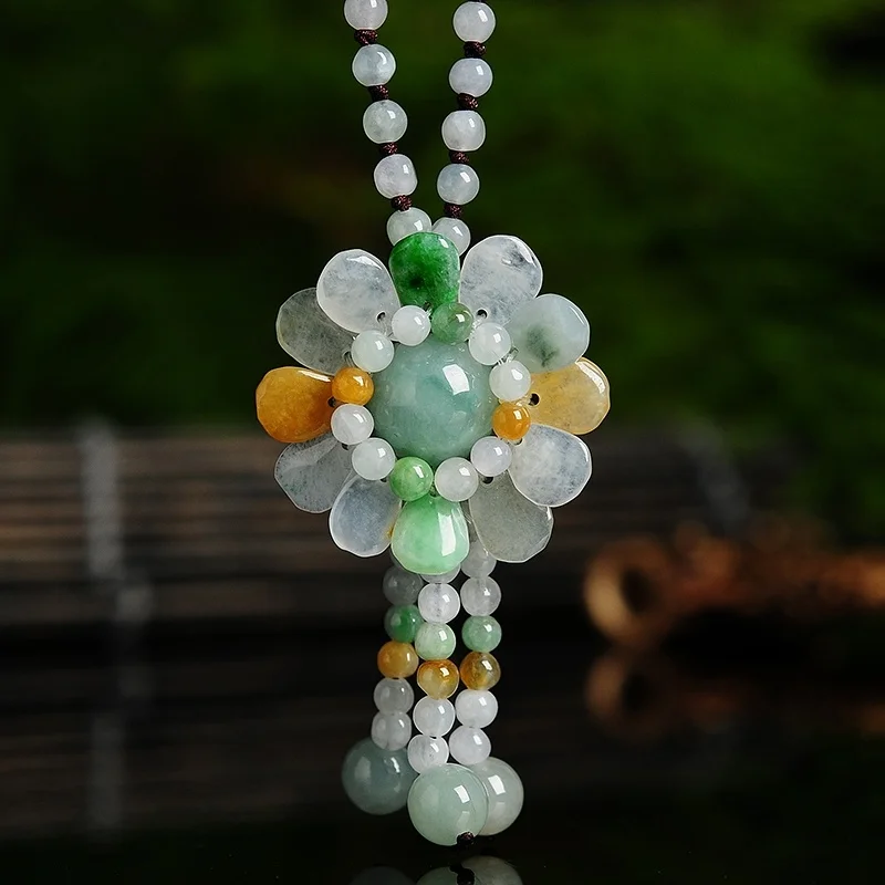 Beading - Certificado jade birmanês girassol pingente jadeite