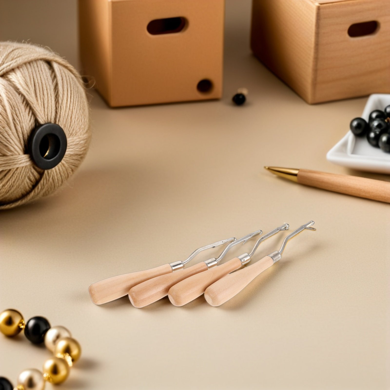 Wooden Crochet Hooks Ergonomic Handle - 4 Agulhas de Crochê com Cabo