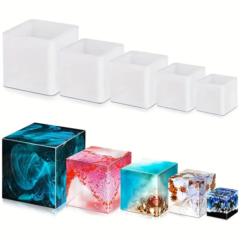Silicone Epoxy Resin Molds Set - 5 pçs molde de resina quadrada
