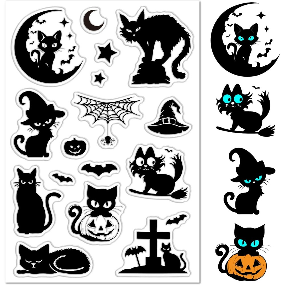 Clear Silicone Stamps For Card Making - Halloween gatos pretos selos de borracha