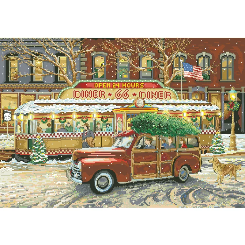 Cross Stitch Stamped Kits Beginners - [[CC5130-66 Route Christmas Restaurant] Kit de