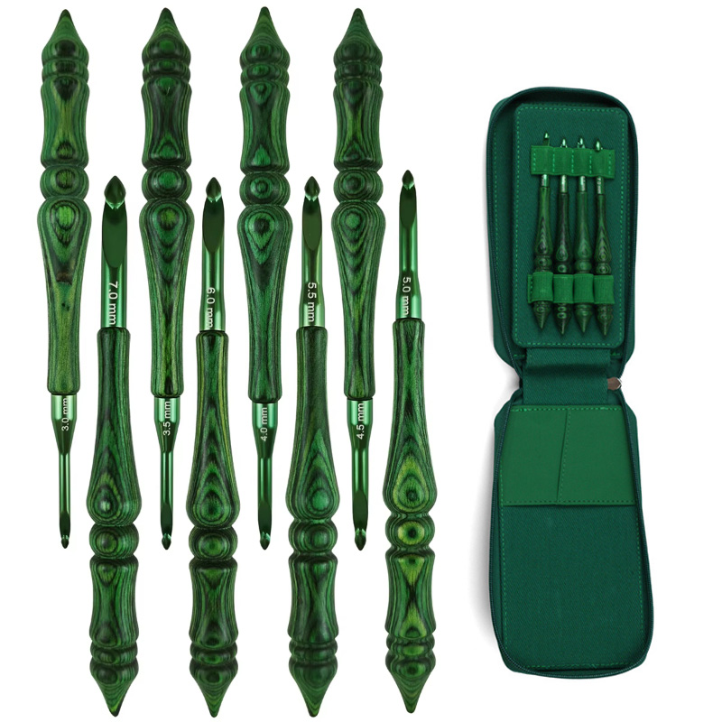 Wooden Crochet Hooks Ergonomic Handle - Conjunto de 8 Agulhas de Crochê
