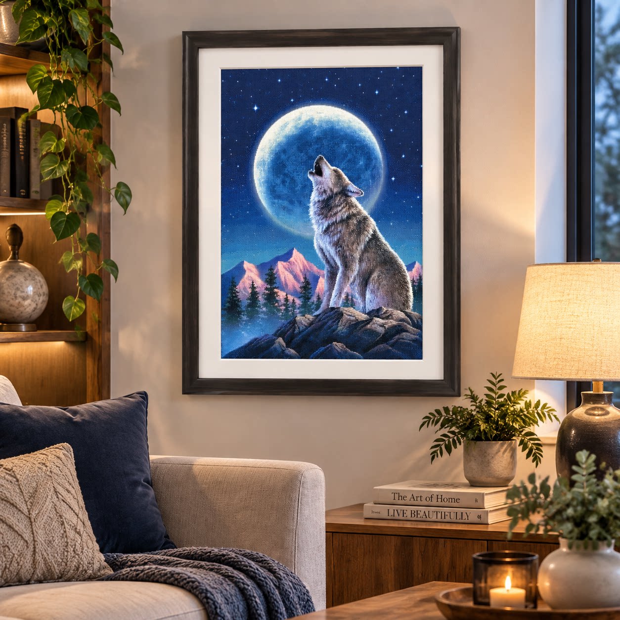 [ZZ9252-Lone Wolf Under the Mo - Cross Stitch Stamped Kits Beginners avaliação e preço