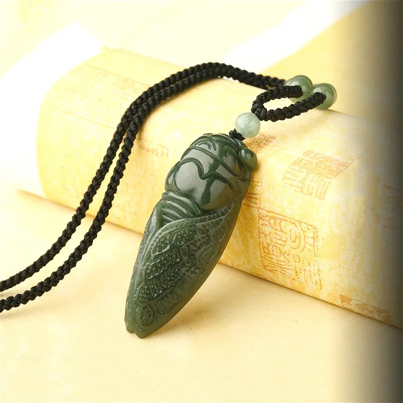 Natural Hetian Jade Cicada Col - Beading avaliação e preço