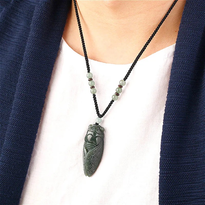 Natural Hetian Jade Cicada Col - Beading avaliação e preço