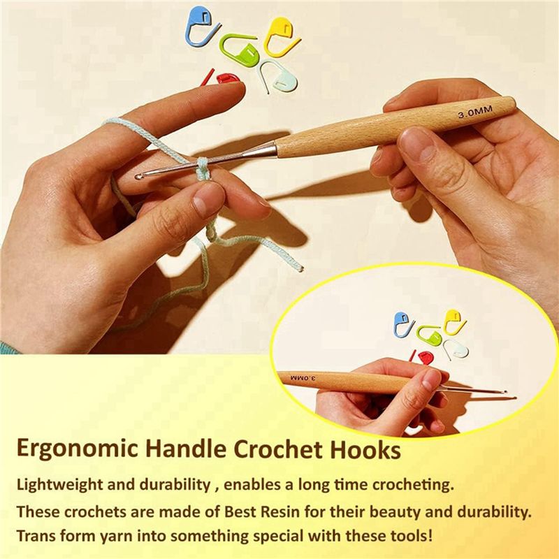 SEWS-80Pcs Agulhas de Crochê d - Wooden Crochet Hooks Ergonomic Handle avaliação e preço