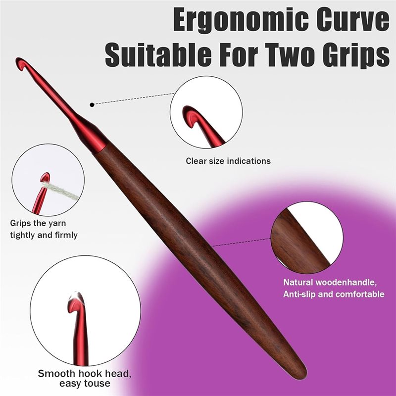 A59Z - Agulhas de Crochê Ergon - Wooden Crochet Hooks Ergonomic Handle avaliação e preço