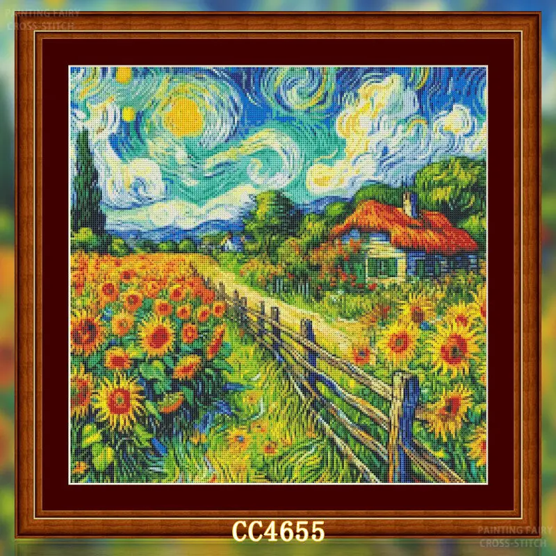 [[CC4656-Série Van Gogh Fazend - Cross Stitch Stamped Kits Beginners avaliação e preço