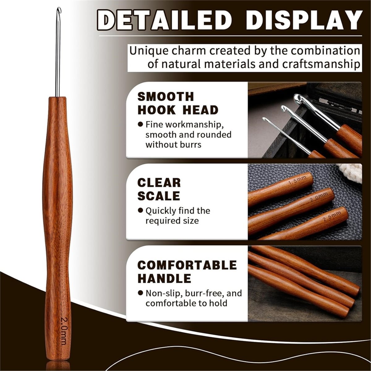 Conjunto de 5 Agulhas de Croch - Wooden Crochet Hooks Ergonomic Handle avaliação e preço